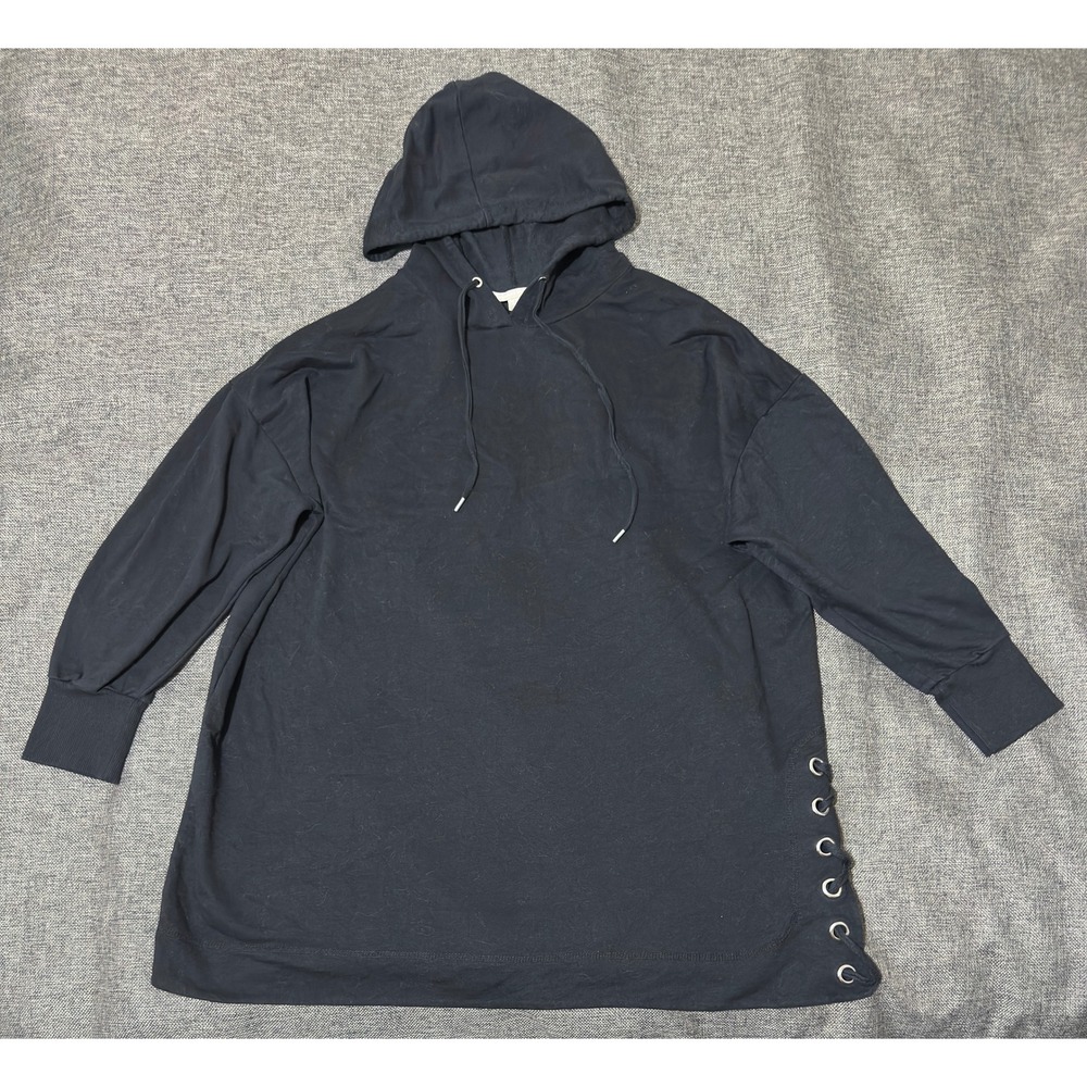 Woman Within Women 1X Hoodie Black Lace-Up Side Long Sleeve Pullover